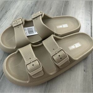 Beige Double Buckle Sandals